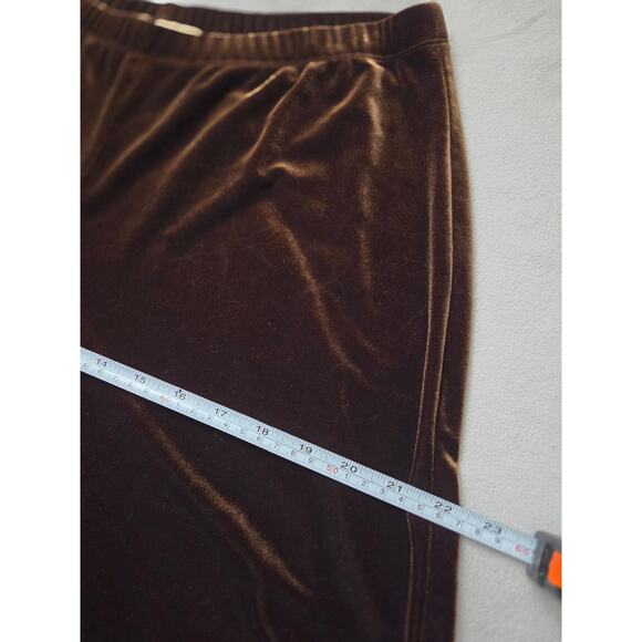 Vintage Y2K Velour Velvet Pants Notations Large Brown High Waist 90s Stretch - Picture 6 of 8